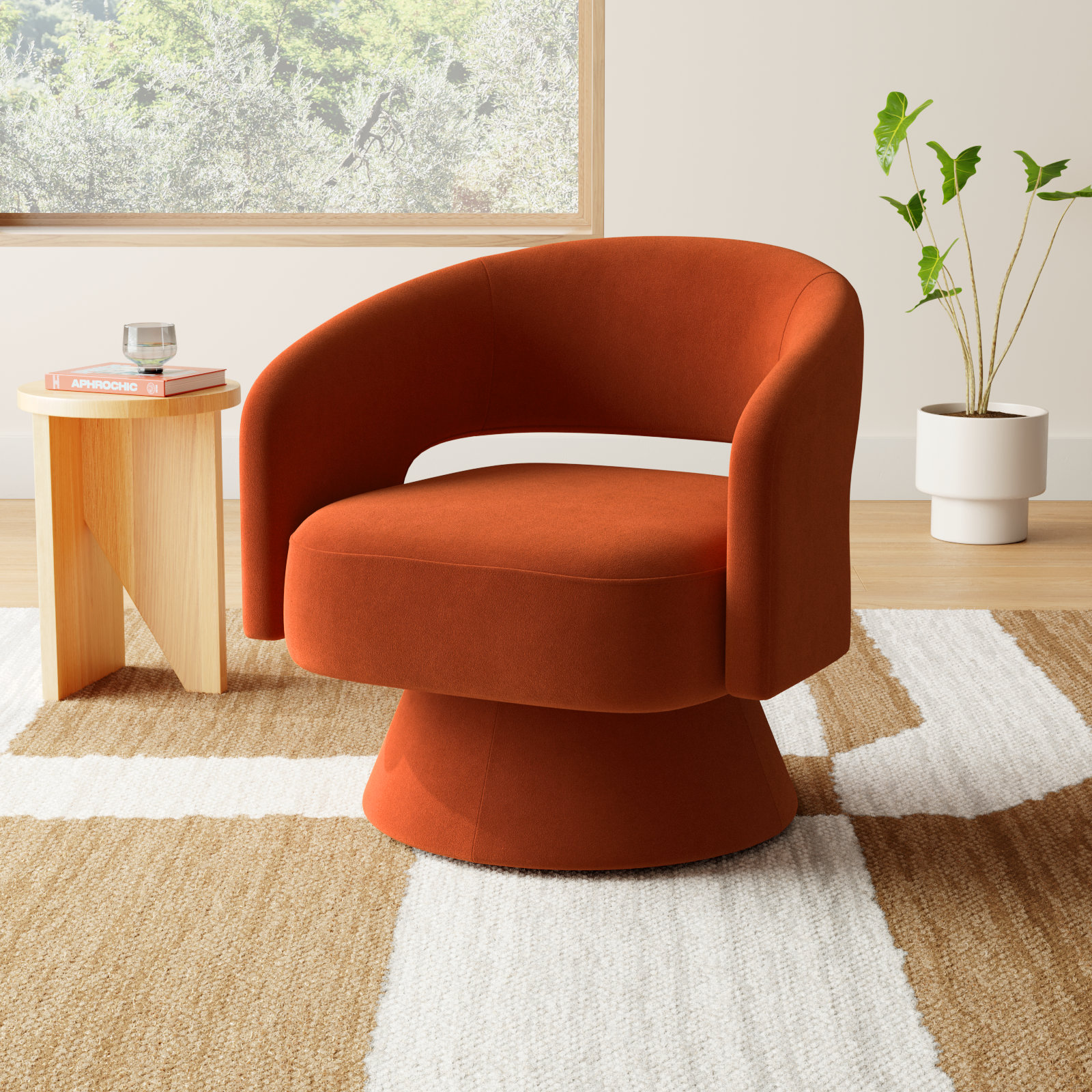 Wade Logan® Bhupendra Swivel Barrel Chair, Rust Velvet