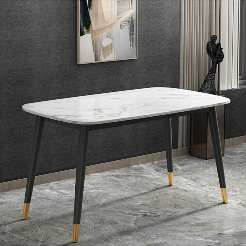 Ashland Engineered Marble Dining Table with Black Metal Legs, Grey