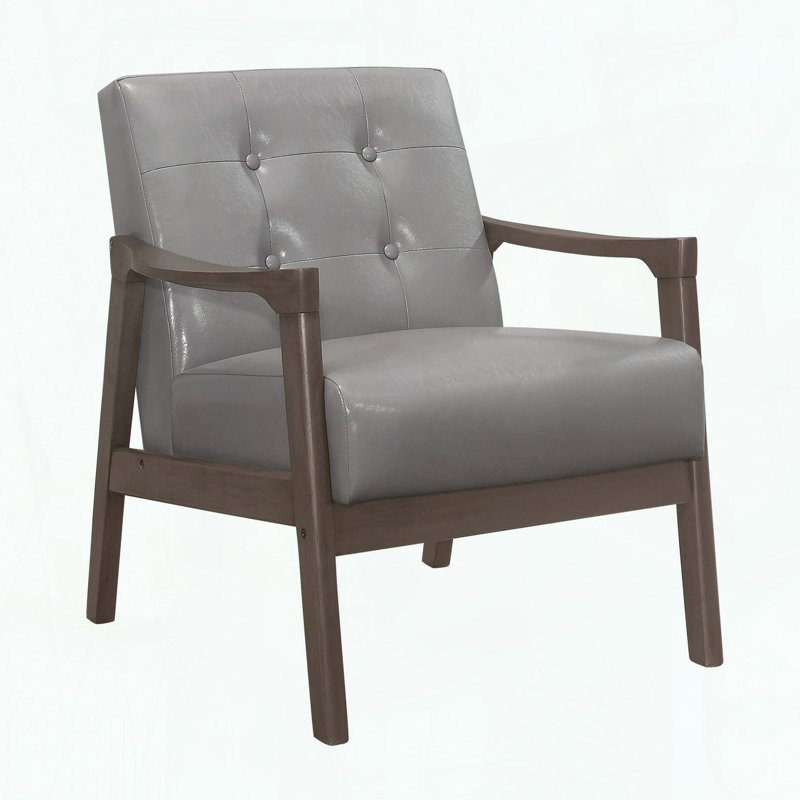 Chaise d'appoint Mid-Century moderne, similicuir et capitonnage à boutons