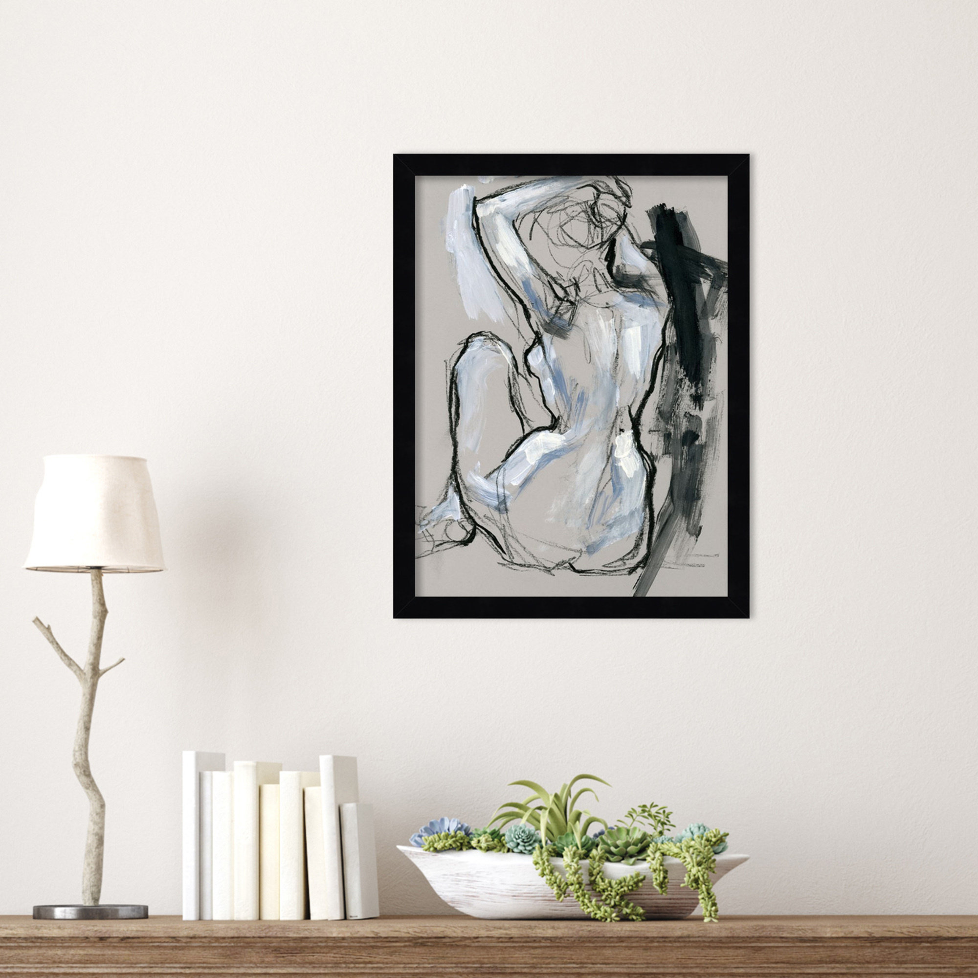 Onyx Gestures I by Wood Framed Wall Art Print, Black, 17" H x 13" W
