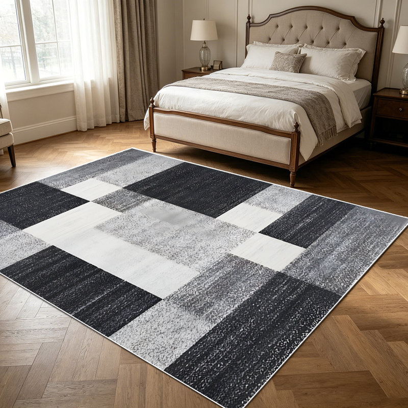 1PC Geometric Patchwork Black White Grey Gradient area rugs for Living Room, Soft and Comfortable, Suitable for all seasons, easy-to-maintain, machine washable Indoor floor mat, Under Table Farmhouse suitable for dining room, bedroom, home office,
