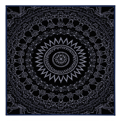 Machine Washable Peoro Global Inspired Geometric Rug in Blue – Navy Binding