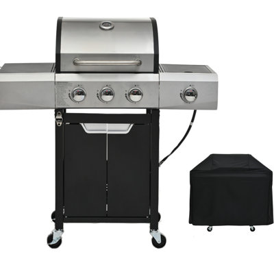 Barbecue à gaz propane extérieur à 3 brûleurs, acier inoxydable, 40 500 $, espace de préparation supplémentaire, côté et couvercle pour barbecue de camping, acier, largeur 17,25 po.