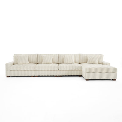 Canapé modulaire rembourré 5 pièces en flanelle de fourrure de lapin blanche avec coussins décoratifs et repose-pieds 5 pièces