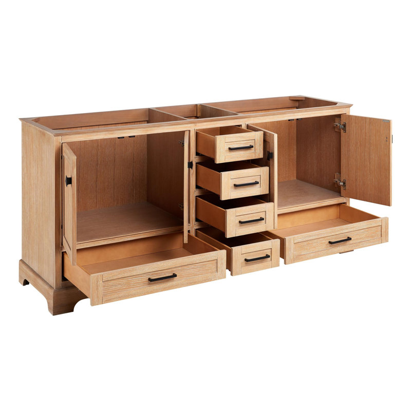 Quen 72" Freestanding Double Basin Vanity Set with Cabinet, Vanity Top, and Oval Undermount Sinks, Driftwood Brown