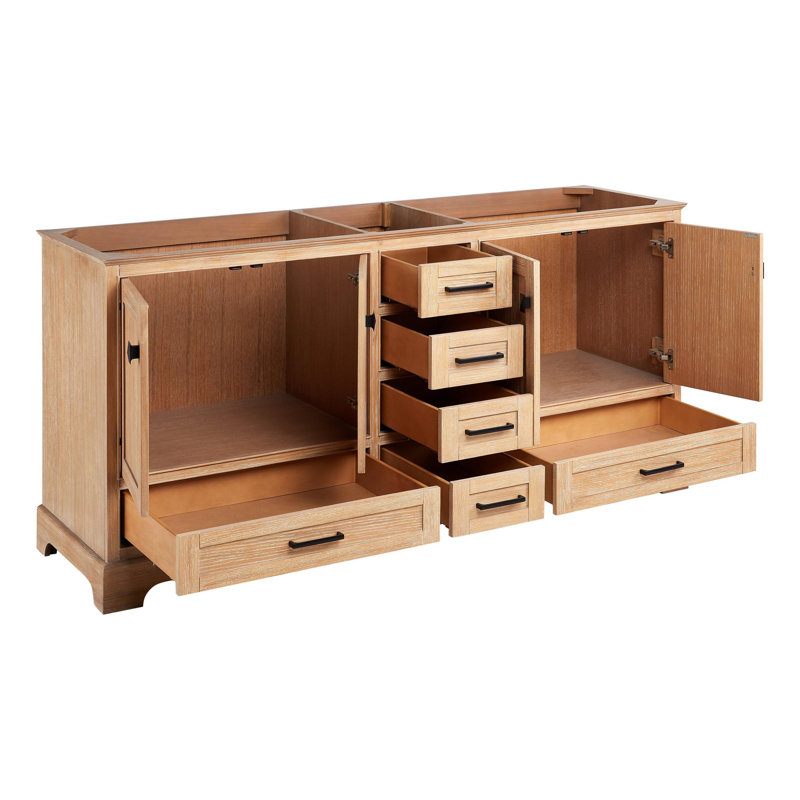 Quen 72" Freestanding Double Basin Vanity Set with Cabinet, Vanity Tops, Driftwood Brown, Arctic White Quartz, 8" Widespread