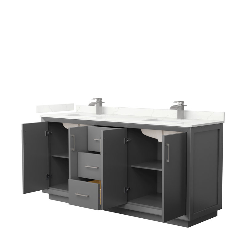 Strada 72'' W Double Vanity, Dark Gray, Giotto Quartz, Matte Black