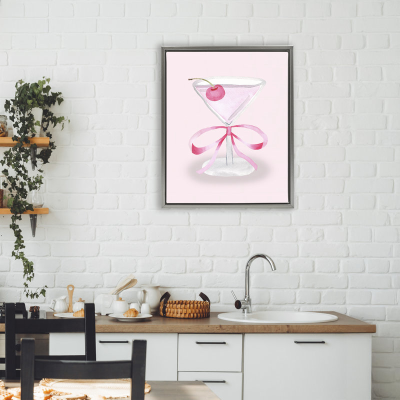 Cadre flottant Coquette Cherry Cocktail, design par Nina Jacobs, Cadre flottant gris lustré, H 21 po x l 17 po