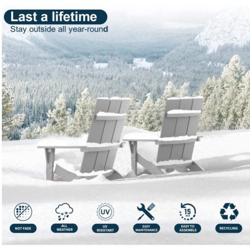 Caddo Plastic Adirondack Chair with Table, Gray