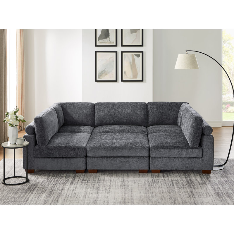 Canapé modulaire rembourré avec repose-pieds 6 pièces Chayten, Grey Polyester