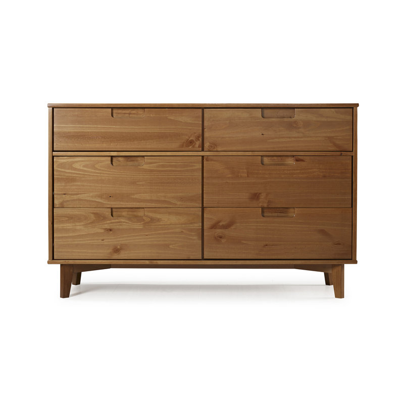 Augie 6 Drawer 132Cm W Solid Wood Double Dresser, Caramel