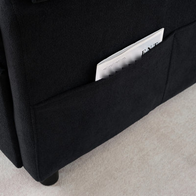 Lit convertible convertible en noir, convertible sans effort pour les invités. Canapé-lit en chenille 31 avec rangement latéral, assise confortable