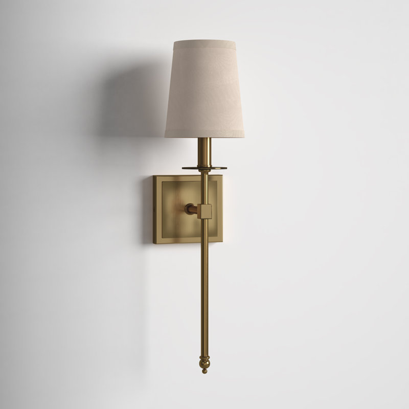 Dewayne 1-Light Metal Wallchiere with Linen Shade, 20" H x 5" W x 6'' D, Warm Brass