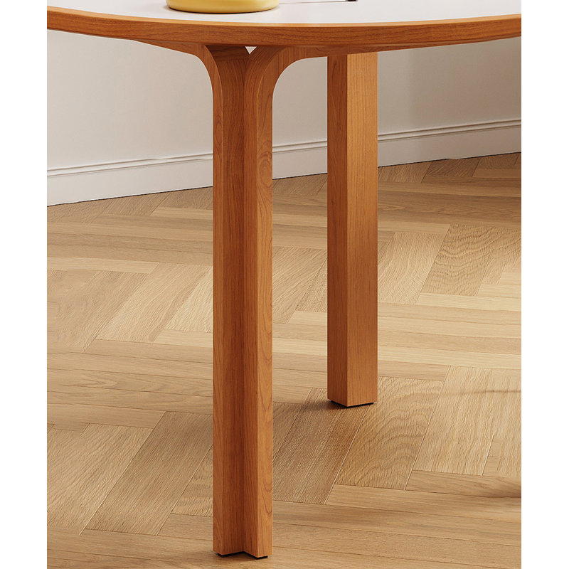 White&Walnut Round Sintered Stone Dining table, 29.53"H x 39.37"L x 39.37"W