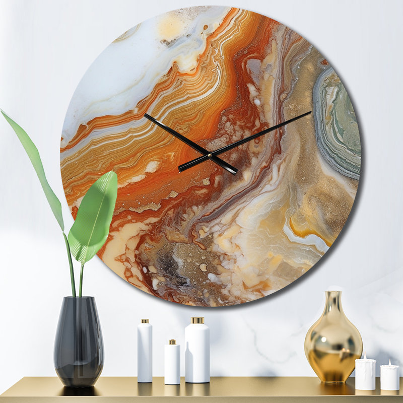 Orange Beige Aqua Symphony Metal Wall Clock, Medium