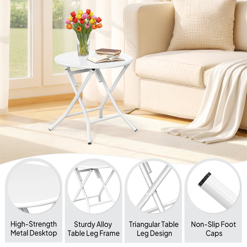 Table d'appoint pliante 18 po en métal blanc, Blanc