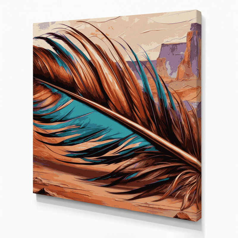 «Southwestern Animals», Turquie, plume 53, art mural sur toile brune, H 16 po x l 16 po