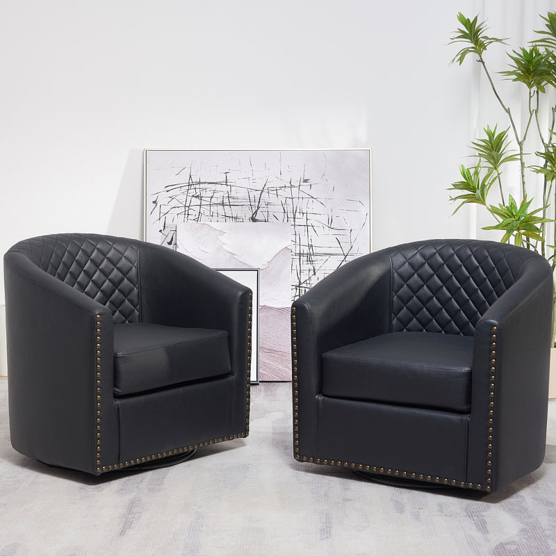 Fauteuil demi-tonneau pivotant en similicuir de 29 po Oscar, Similicuir noir