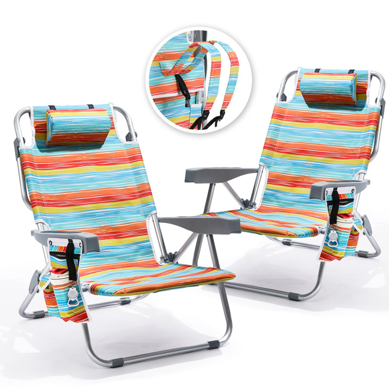Chaise de plage en aluminium, Rayures multicolores, 2