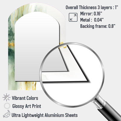 Awakenings In Spanish Moss VI - Liquid Ink Arch Decorative Mirror, Green Asymmetrical Wall Mirror, Printed Metal Art
