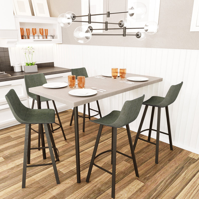 Latitude Run Modern Faux Leather Bar & Counter Stool – Armless PU Seat with Footrest, Iron Legs – Side Chair for Kitchen Island, Home Bar, Pub, Cafe, Dining Room