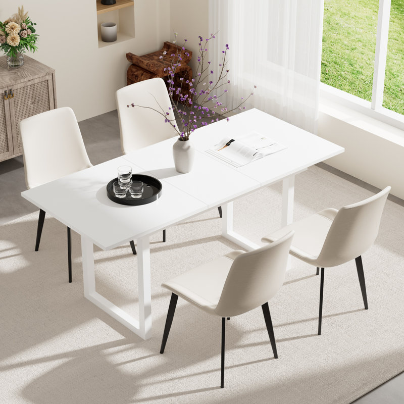 70.86'' Dining Table Set,Extendable Double Pedestal Dining Set For 4-6, 5, White/Black, White