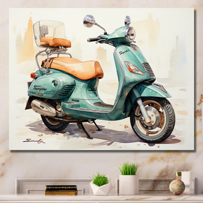 «Green Scooter Family Fun», reproduction d'art sur toile