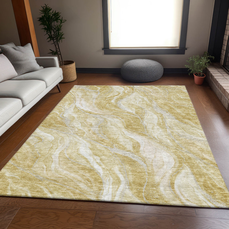 Tapis doré Prisco lavable à la machine de qualité supérieure, Rectangle 5 pi x 7 pi 6 po