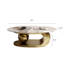 Table basse de luxe en pierre frittée ovale, plateau de table à effet marbré de L 51,2 po x l 27,5 po avec base en acier inoxydable doré poli et décor sphérique, centre de table glamour moderne pour le salon, résistant aux taches et aux égratignures-1126716956-1126716959