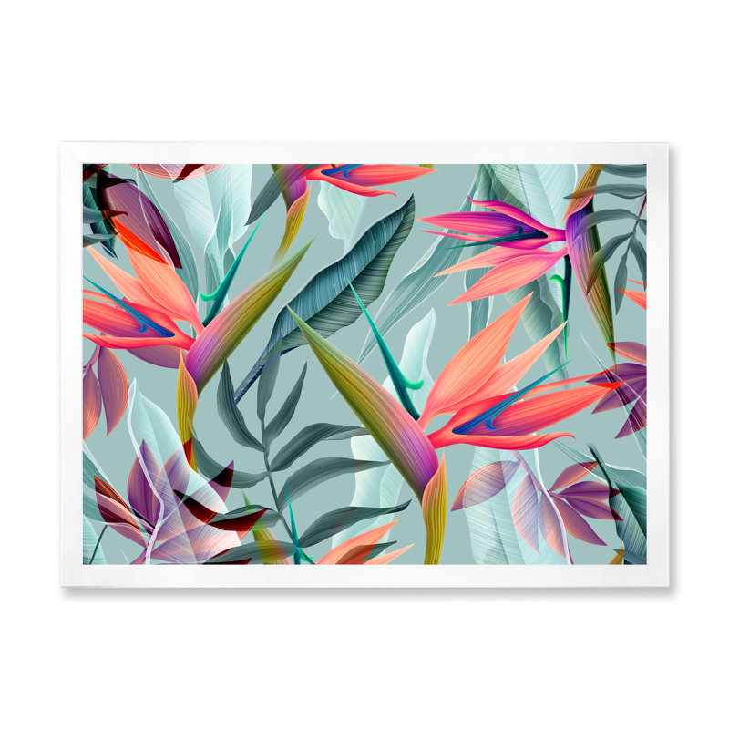 Fleurs tropicales rétro VI - Impression sur toile, H 12 po x l 20 po x p 1 po, Cadre photo blanc