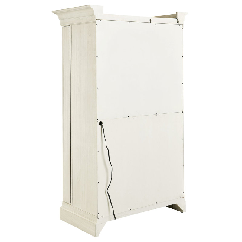 Ivory Oak Distressed Wood Bar Cabinet with Charcoal Gray Pulls