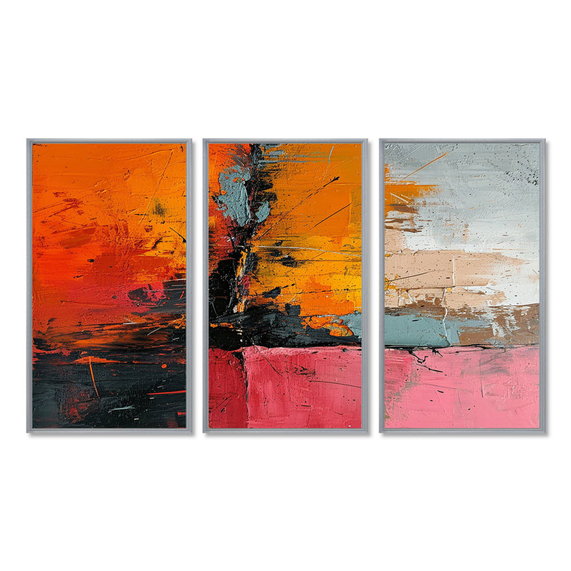Southern Melancholy - Ensemble de salon mural abstrait, Encadrement argenté, H 32 po x l 48 po x P 1 po