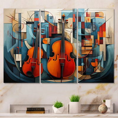 «Cubism Music Forms I» sur toile, reproduction de 3 pièces