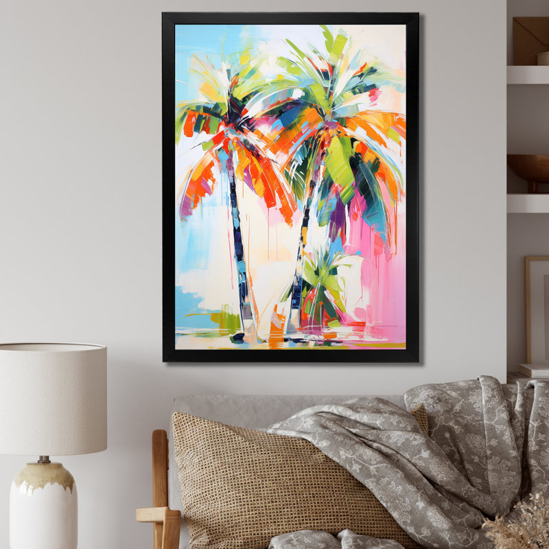 Colell Palm Trees Palm IV sur toile, Cadre noir, H 32 po x l 24 po x P 1 po