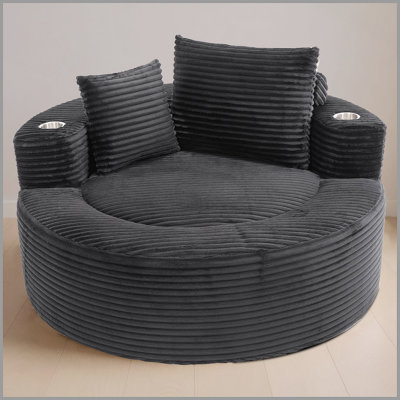 Round Sofa Bed with Memory Foam Sectional Couches for Living Room, Cloud Couch with three pillows, Black
