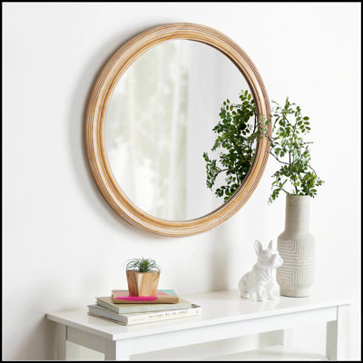 Miroir mural rond rond en bois pour salle de bain, chambre à coucher, entrée et salon avec bord blanchi