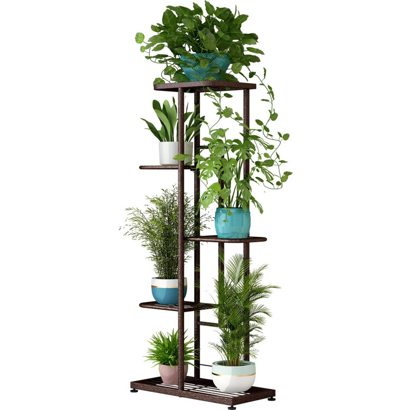 Support à plantes en métal à 5 ​​niveaux, tablette peu encombrante pour pots de fleurs, pouvant contenir 6 plantes d'intérieur et d'extérieur.