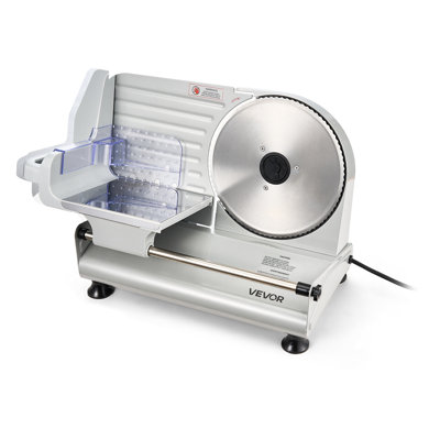 Trancheuse à viande électrique de 21,8 cm (8,6 po) avec 2 lames en acier inoxydable SUS420 et épaisseur réglable de 0 à 1,5 cm (0 à 0,6 po), 200 W, idéale pour la viande congelée, le jambon, la baguette et le steak. Double verrouillage de sécurité. Homologuée ETL.
