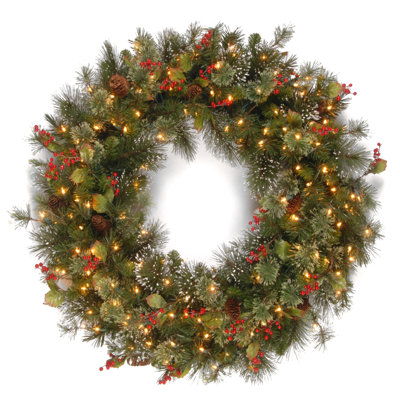 The Holiday Aisle® Wintry Pine Wreath with Clear Lights