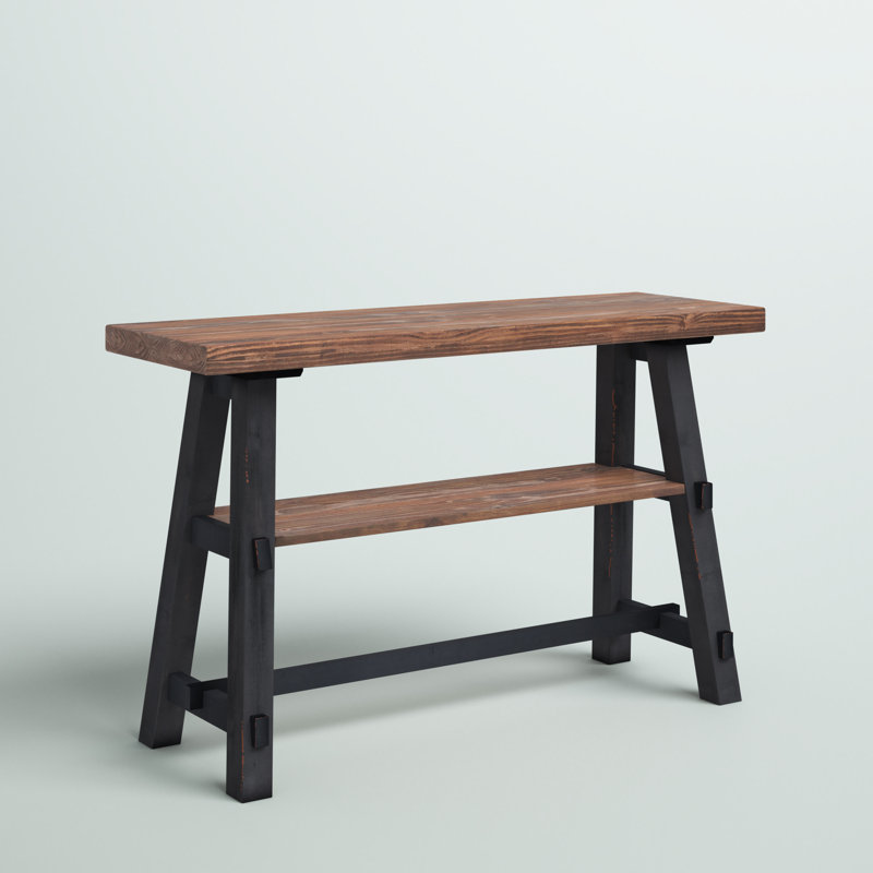 Adam 48" Wide Rustic Industrial Solid Wood Rectangular Sofa TV Console Table With Shelf