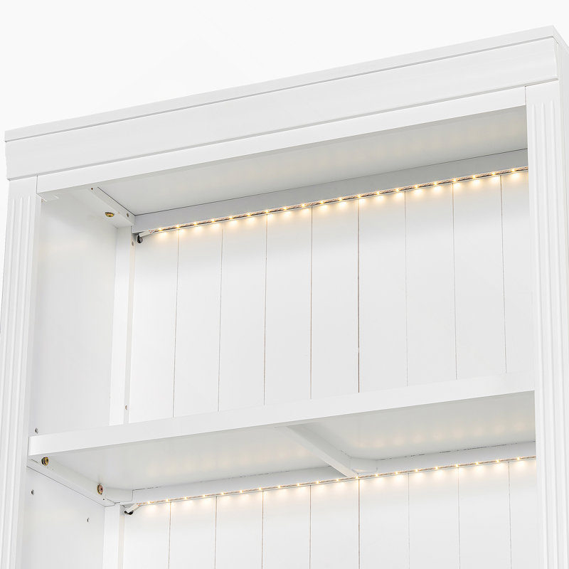 83.4"Tall Bookshelf With 3-Layer LED Lightings, Modern Bookcase With Sliding Doors And Open Shelves,Storage Bookshelf For Living Room,Home Office,White