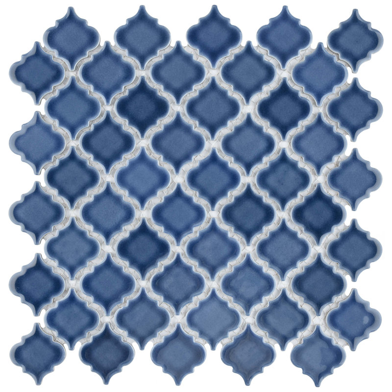 Hudson Tangier 2" x 2" Porcelain Arabesque Mosaic Wall & Floor Tile, Denim Blue