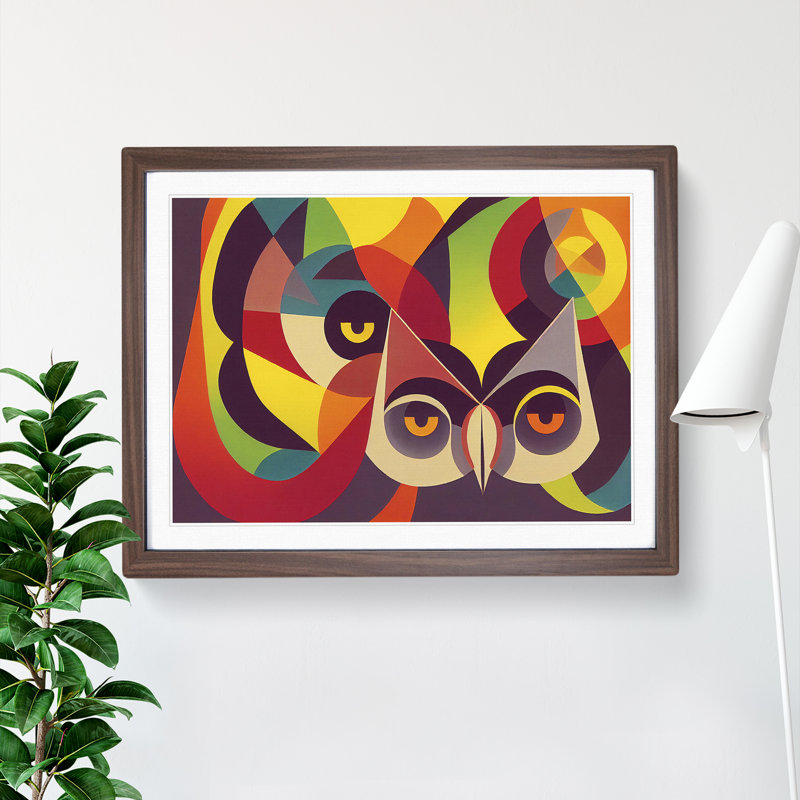 Owl Abstract Vol.2 - Single Picture Frame Print, 46cm H x 64cm W x 2cm D, Walnut