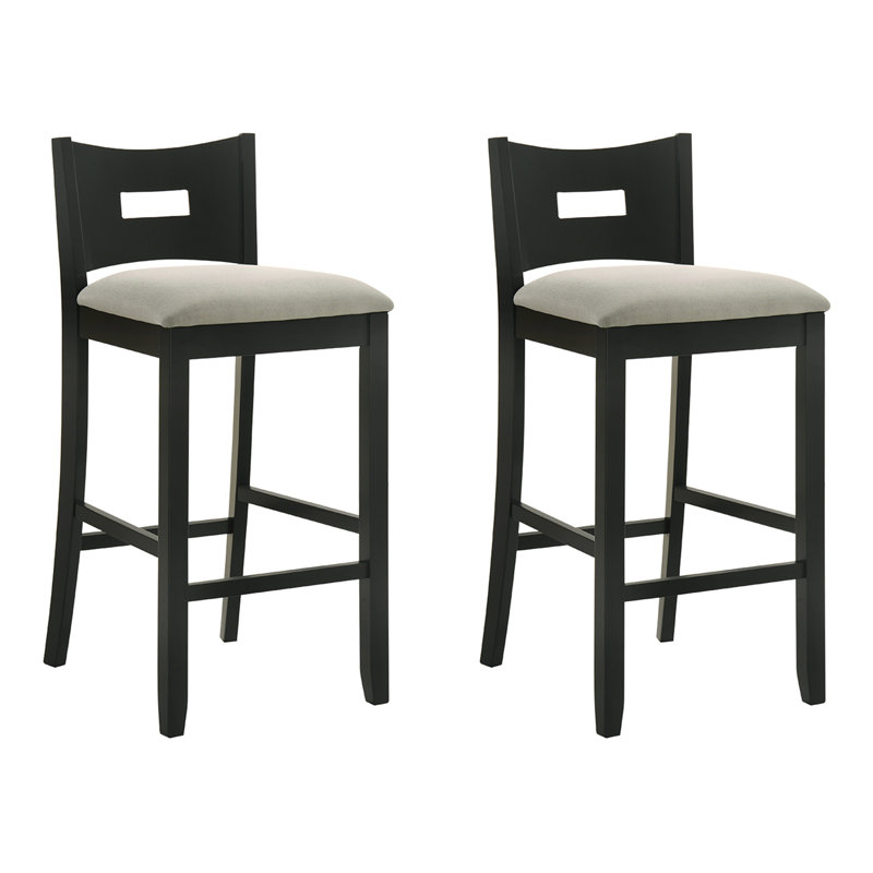 Barrymore Rubberwood Barstool With Fabric Seat, Gray, Counter Stool (26.5" Seat Height), 2