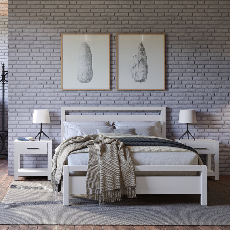 Loft Solid Wood Piece Bedroom Set, Brushed White