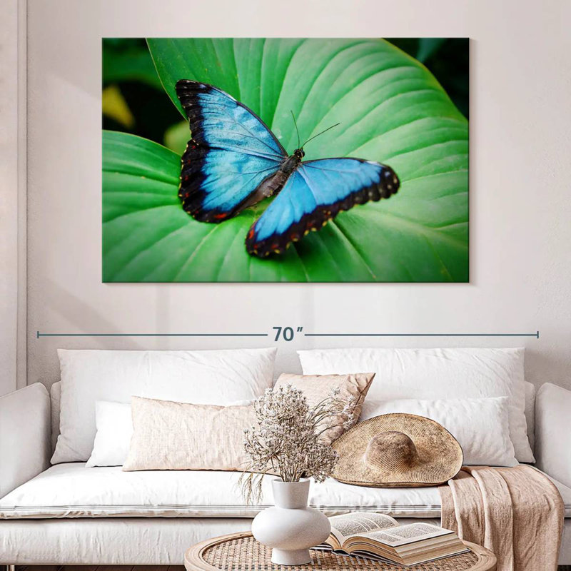 Blue Morpho On Leaf, 34" H x 51" W