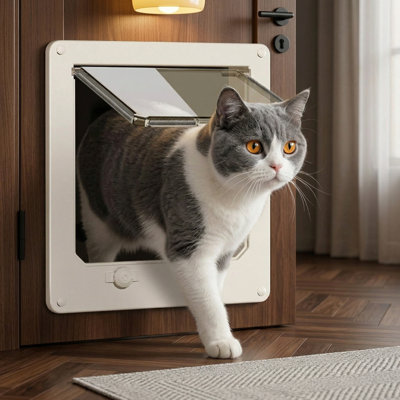 Porte de sécurité pour animaux de compagnie jusqu'à 18 lb, verrouillable à 4 voies, pour fenêtre, porte coulissante et chatière, facile à installer, grande