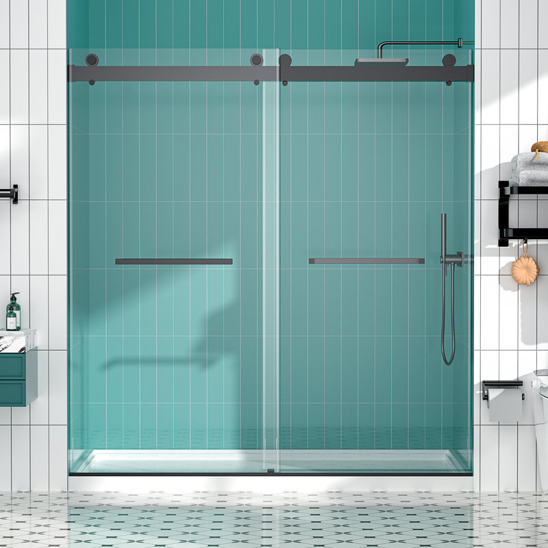68"-72"W x 76"H Frameless Double Sliding Soft-Close Shower Door with 3/8" SGCC Tempered Glass,304 Stainless Steel Hardware