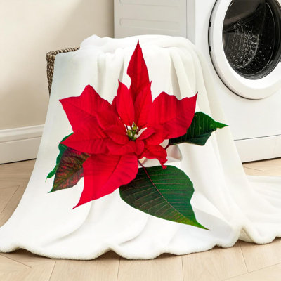Red Ultra Soft Flannel Fleece Throw Blanket,One Gorgeous Poinsettia in Single-Sided Print