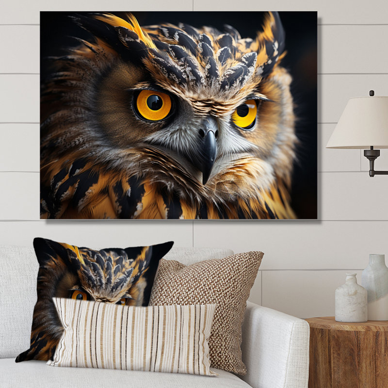 Portrait d'un hibou jaune - impression, H 12 po x l 20 po x P 1 po, Toile tendue